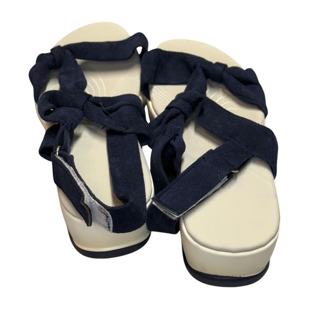 Navy Blue Bow Platform Sandals Flatform Wedge Summer Size 8 9 - Picture 3 of 7